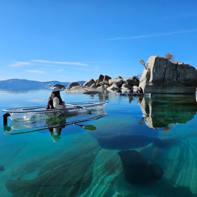 Clear Kayak on glassy Lake Tahoe